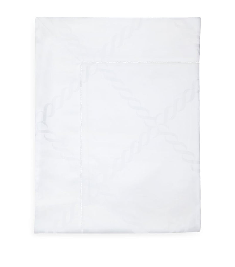 Pratesi king flat sheet with braid pattern, 275cm x 275cm, imported from the UK