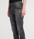 Slim Fit Washed Denim Jeans with Horizontal Zips and Ribbed Knee Caps