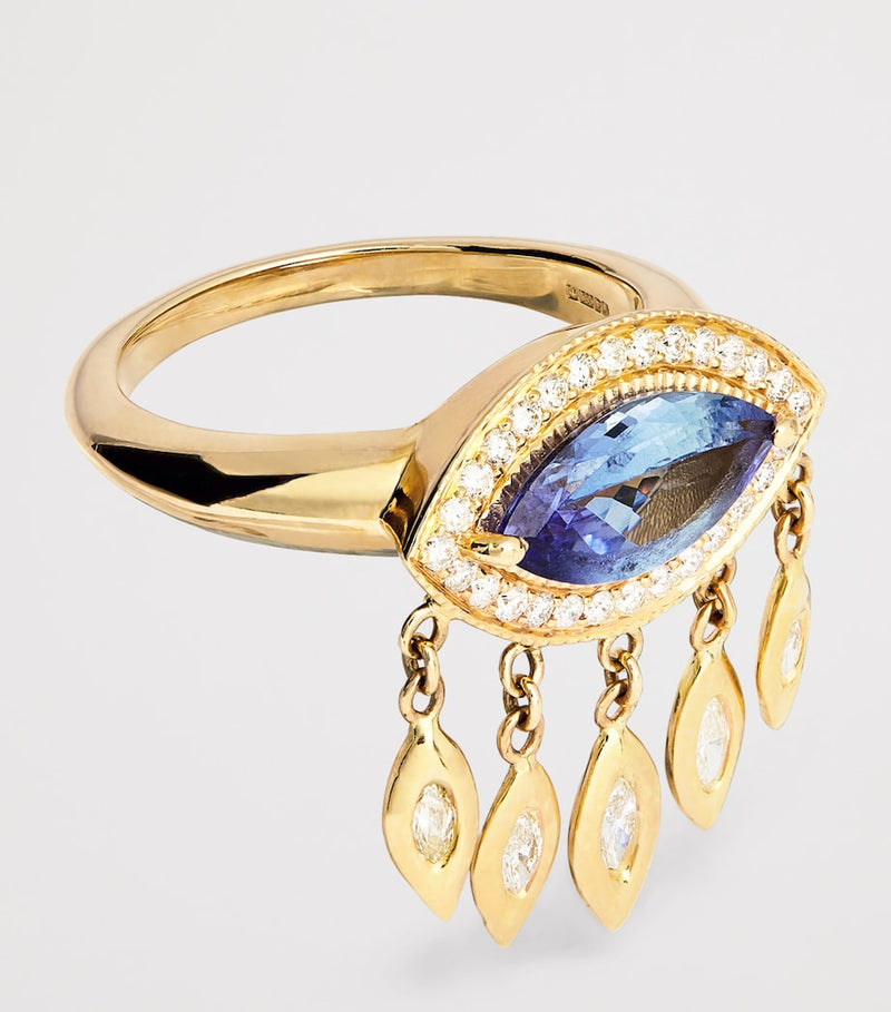 Jacquie Aiche gold diamond tanzanite evil eye ring - British product