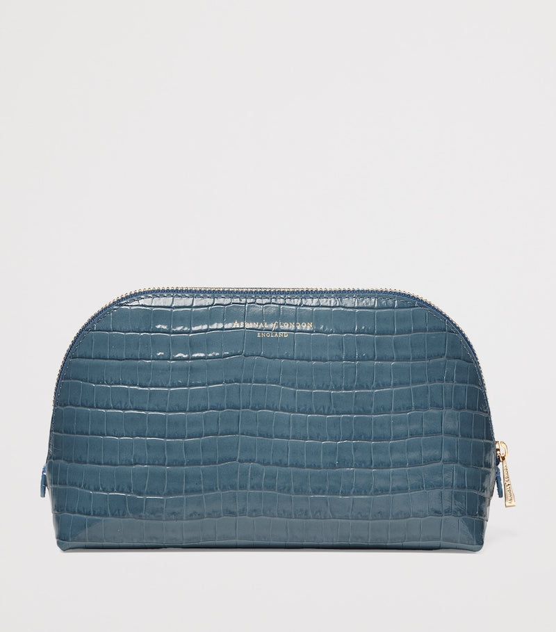 Aspinal of London small leather croc-embossed cosmetic case - British product