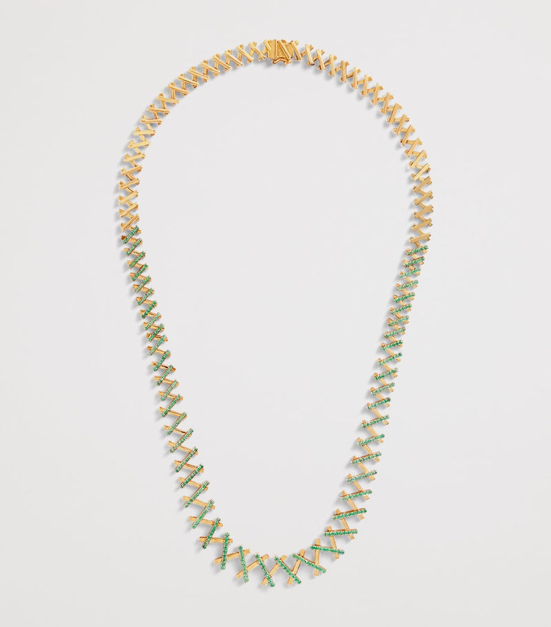 Suzanne Kalan emerald wishbone necklace 18kt gold (British brand)