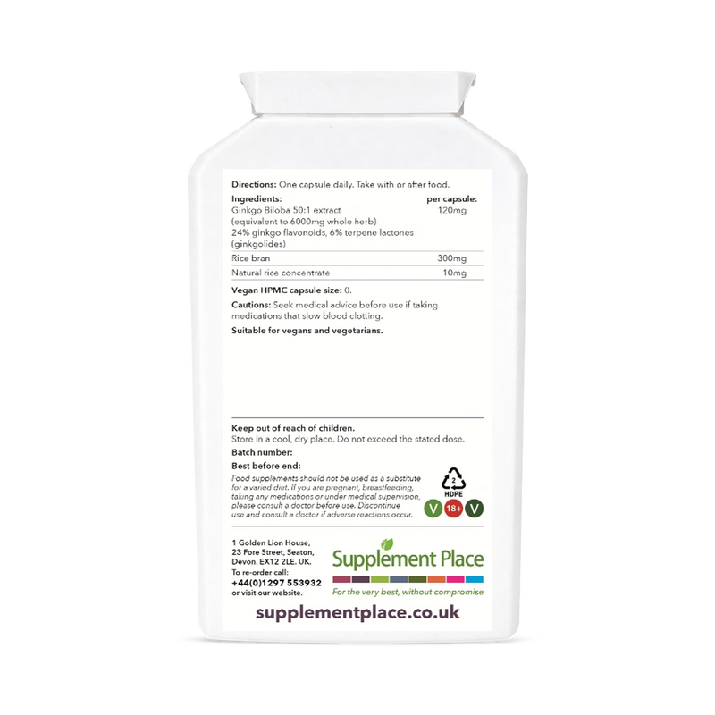 Supplement Place Ginkgo Biloba 120mg capsules, imported from the UK