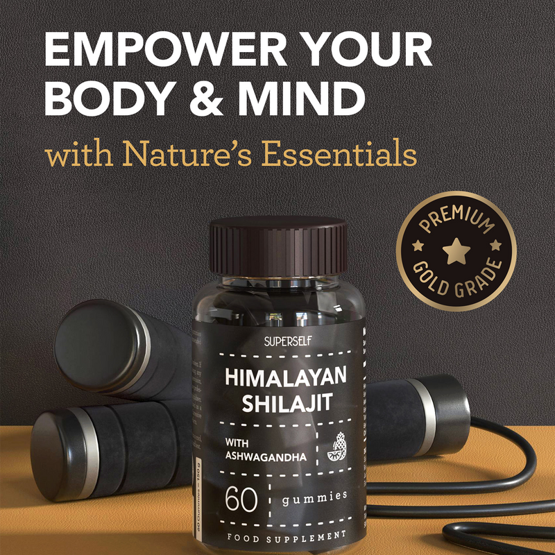 SuperSelf Himalayan Shilajit gummies pineapple flavour 60 gummies, imported from the UK