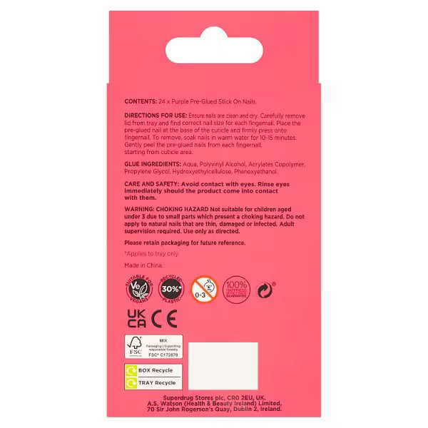 Fantasy stick on nails purple 24pc - British product