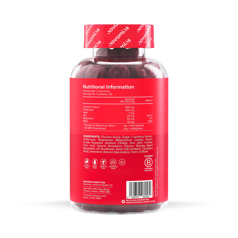 Novomins Cranberry D-Mannose gummies 60 count (British brand)