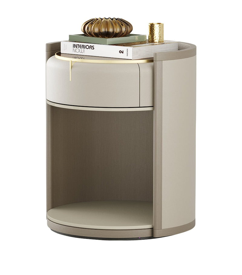 Frato Arles bedside table, leather and glass finish - British product