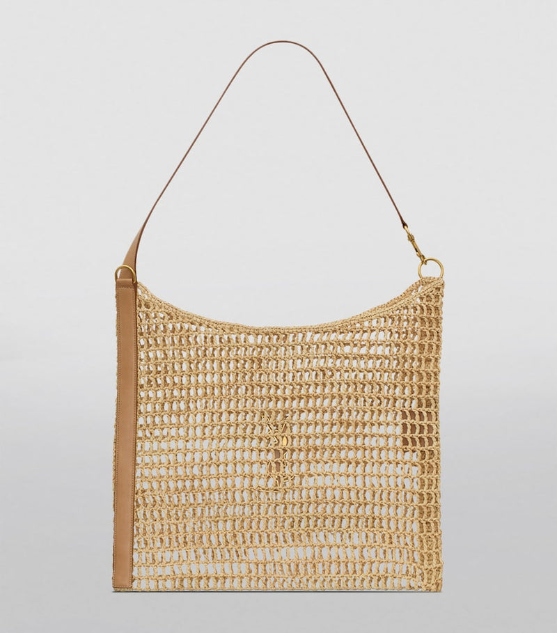Saint Laurent raffia crochet shoulder bag with gold hardware (British brand)