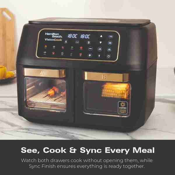 Hamilton Beach VisionCook Dual Air Fryer 11L Matte Black, UK version