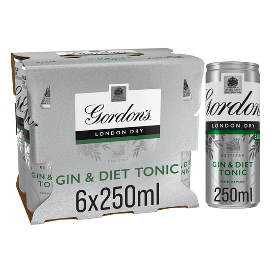 Gordon's London Dry Gin & Diet Tonic Ready To Drink 5% Vol Cans 6x250ml GOODS Sainsburys   