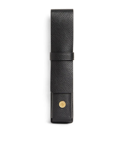 Harrods Leather Pen Sleeve with Engraved Logo and Gold Hardware, 15.5cm x 3cm x 2cm- Buy online at McGrocer