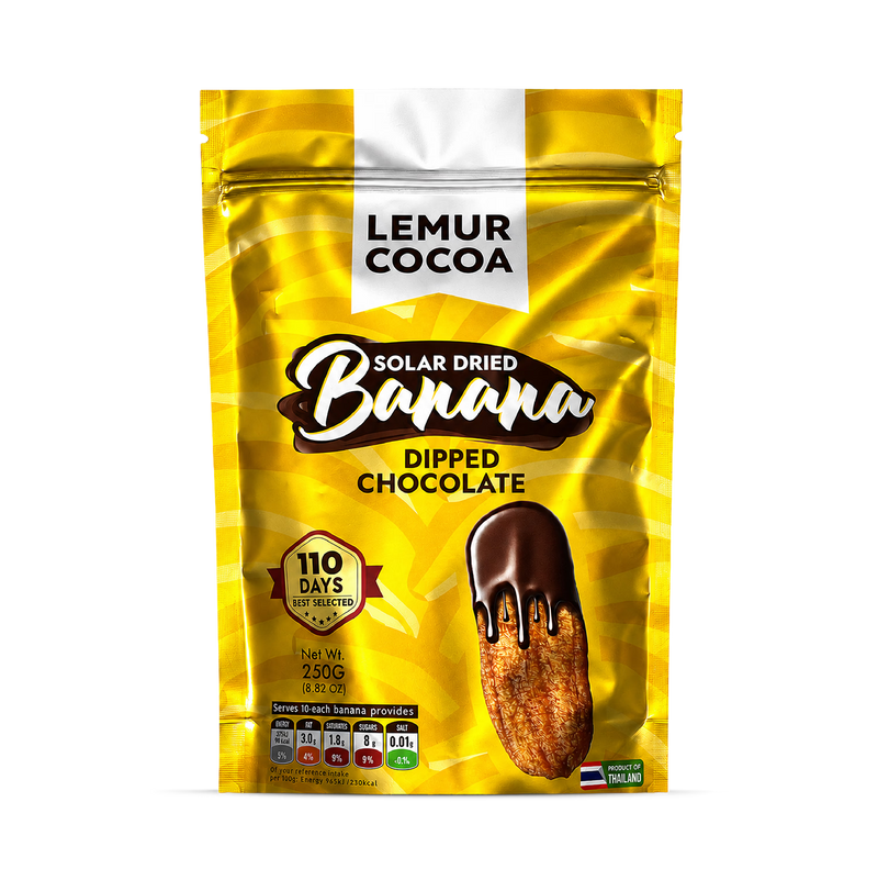 Banana snack coated in Belgian dark chocolate 250g, UK version
