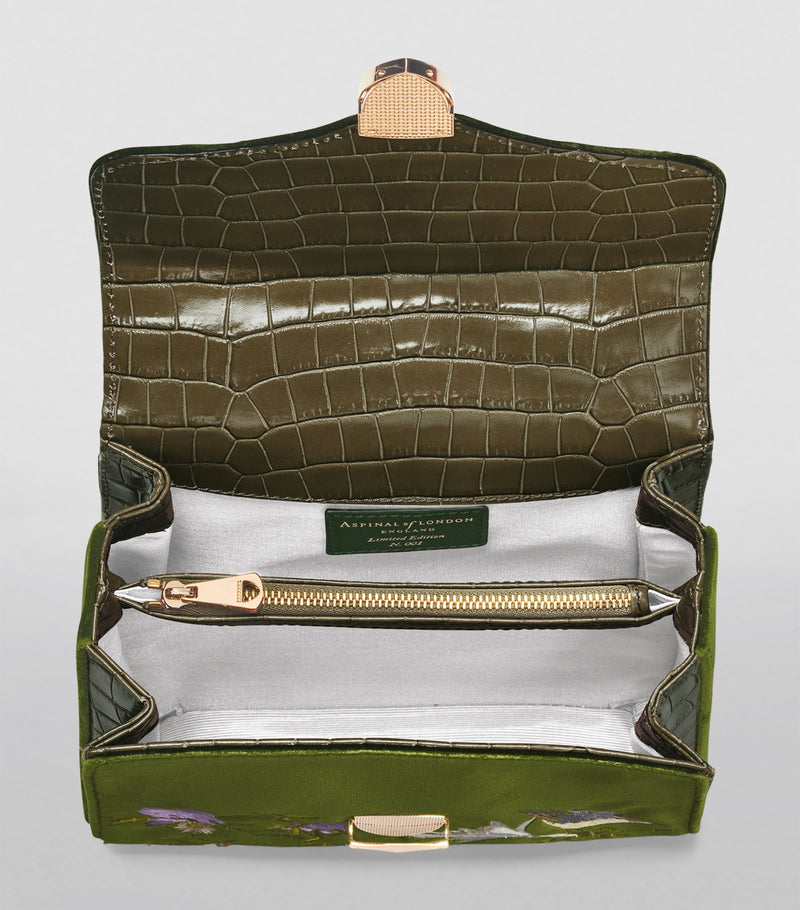 Aspinal of London midi velvet embroidered Mayfair top-handle bag (British brand)