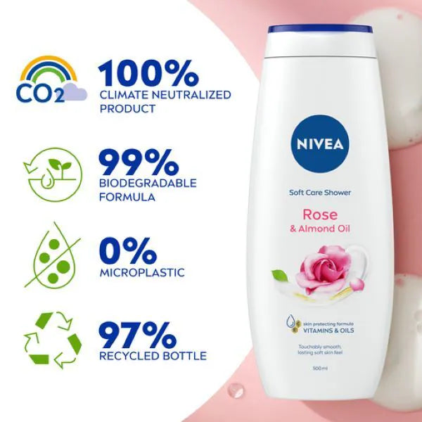 Nivea Rose & Almond Oil shower cream 500ml, imported from the UK