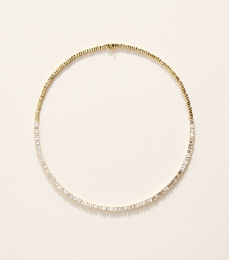 Suzanne Kalan yellow gold diamond tennis necklace 43cm, UK version