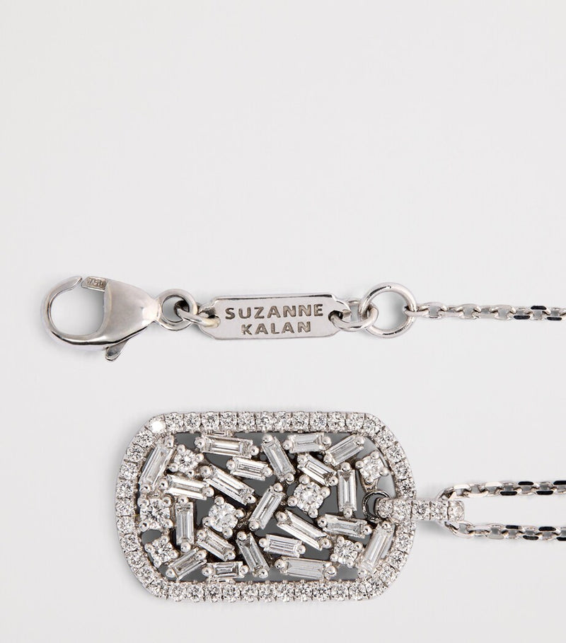 Suzanne Kalan diamond dog tag pendant necklace 18k white gold - British product
