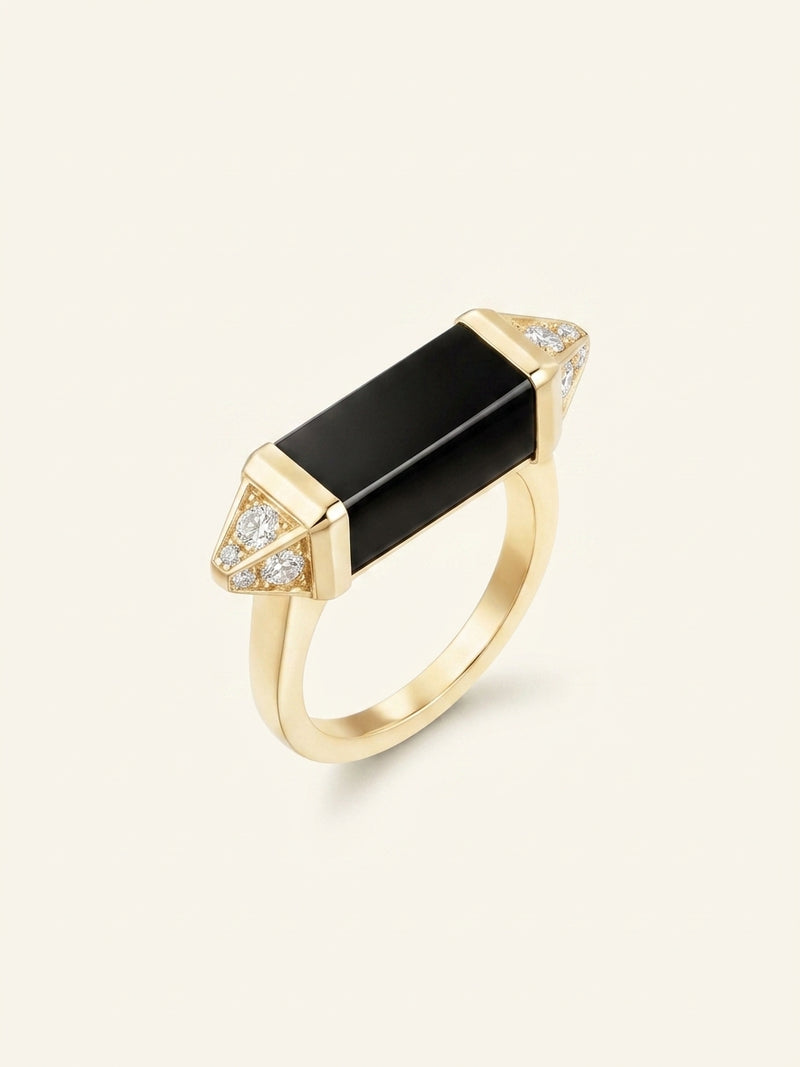 Cartier cocktail ring 18ct yellow gold with diamond and onyx, UK version