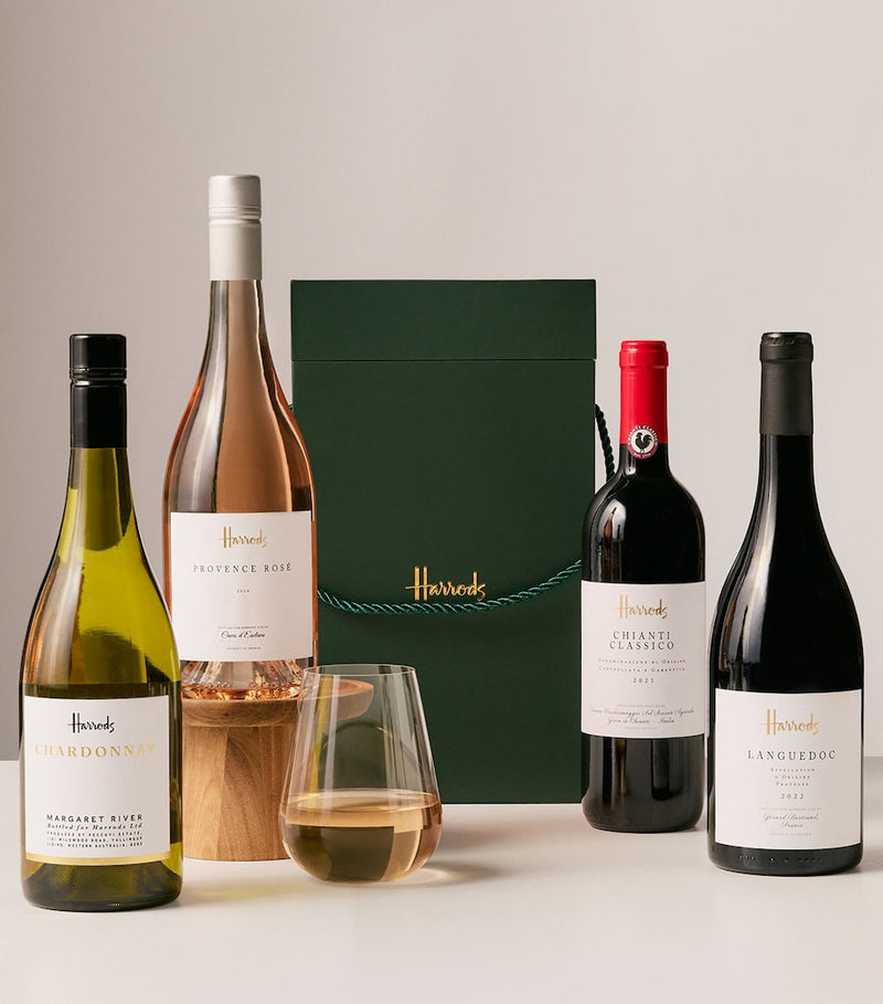 Harrods Wine Lover's Gift Box with four bottles, imported from the UK