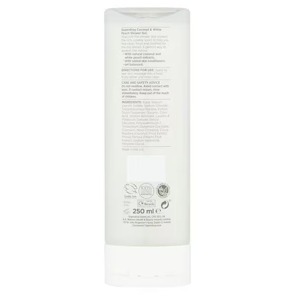 Superdrug Coconut and White Peach Shower Gel 250ml - British product