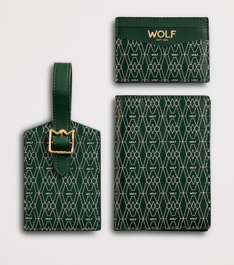 WOLF Signature passport holder card holder and luggage tag gift set (British brand)