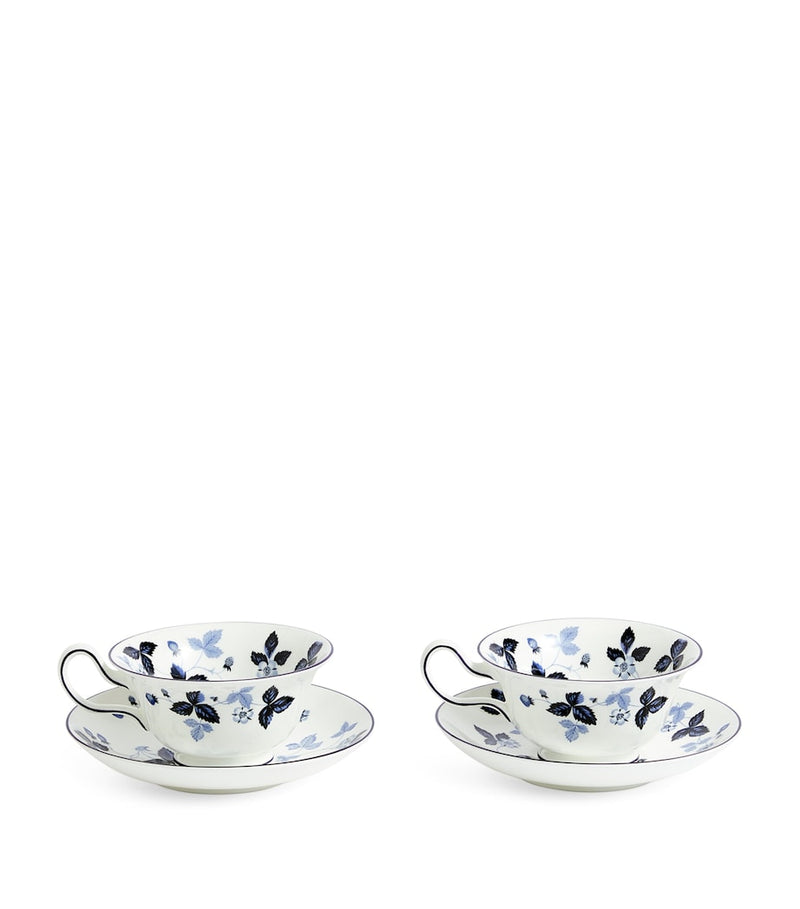 Wedgwood Wild Strawberry Inky Blue teacup and saucer set of 2 (British brand)