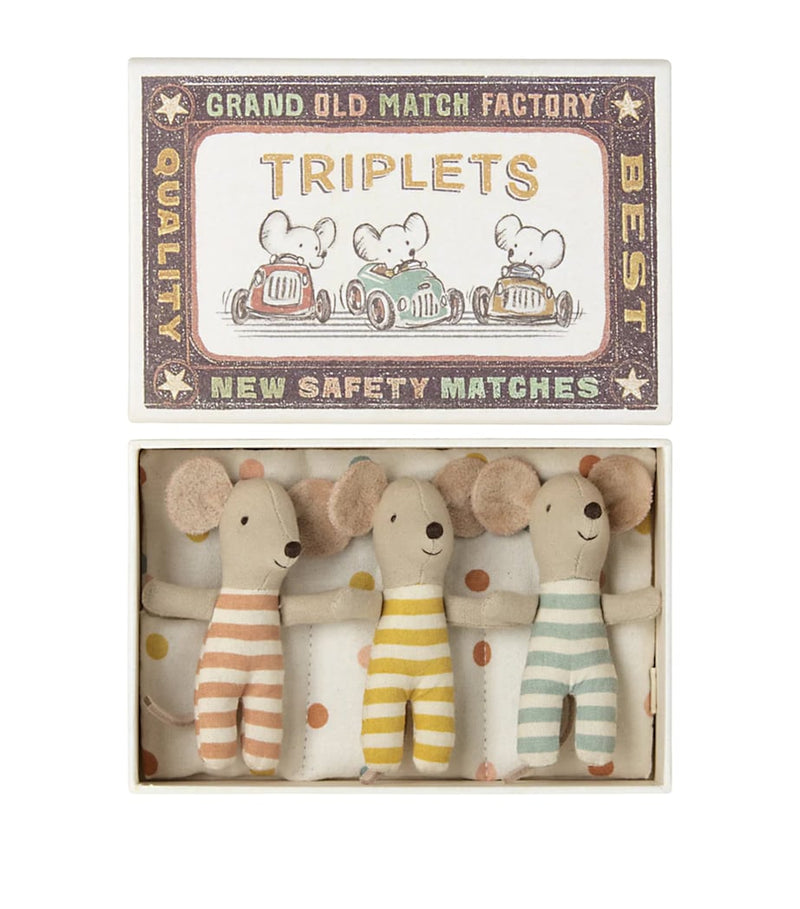 Maileg triple mice matchbox bed set 8cm, UK version