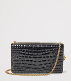 Aspinal of London patent leather croc-embossed Paloma box clutch bag - British product