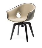 Upholstered Pouf with Wooden Handle and Backrest, 55cm x 52cm x 46cm