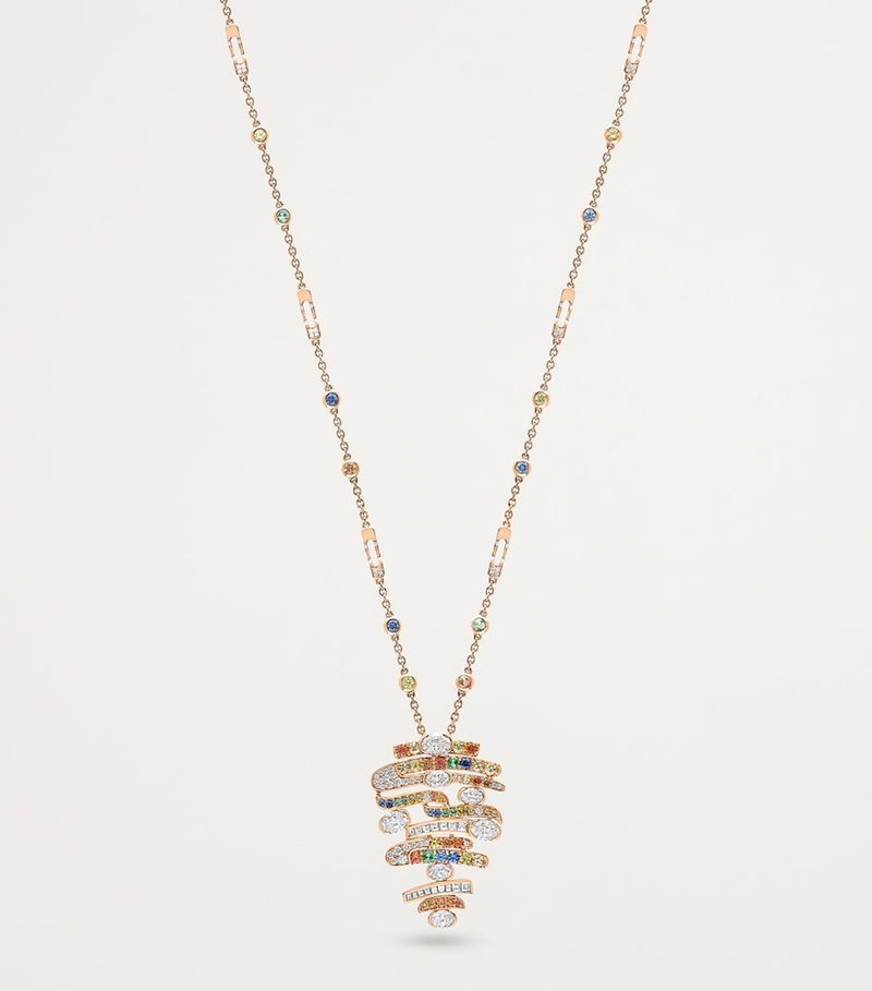 Boodles rose gold diamond sapphire tsavorite pendant necklace, imported from the UK