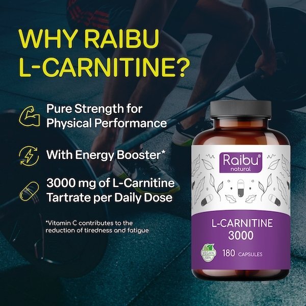Raibu L-Carnitine 3000mg capsules 180 pack - British product