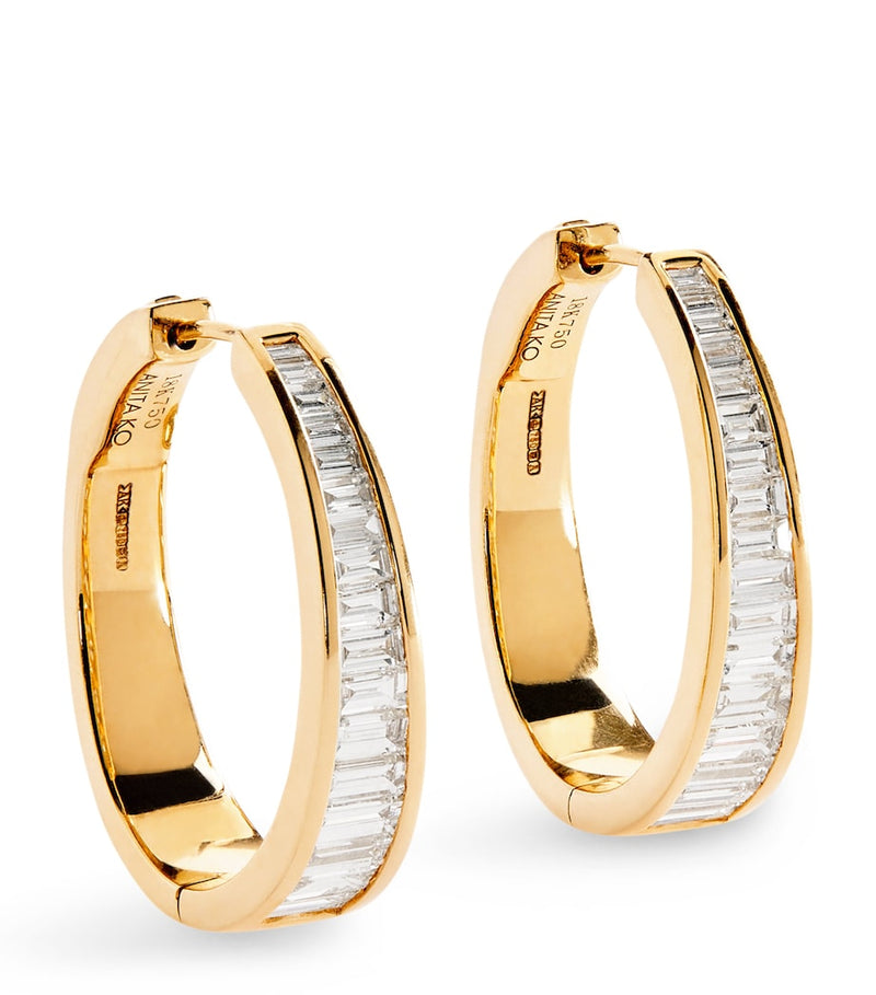 Anita Ko yellow gold and diamond hoop earrings - British product