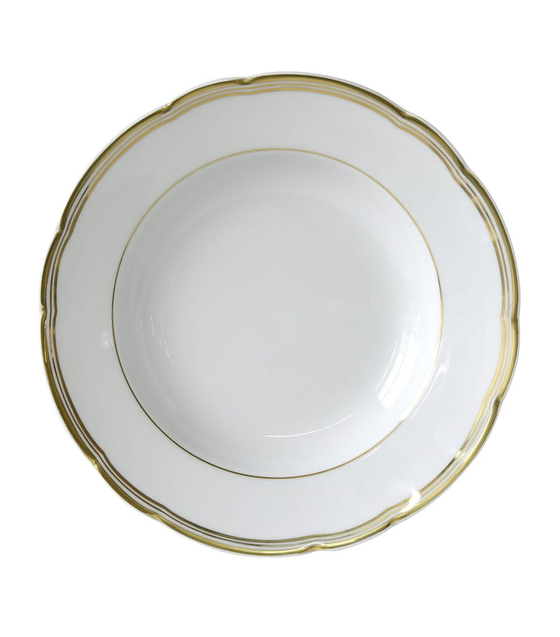 Bernardaud porcelain soup bowl with gold-tone rims, 22.5cm diameter - British product