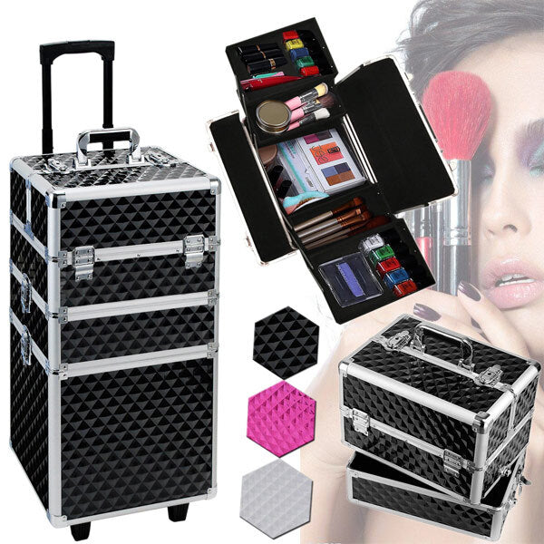 Livingandhome Diamond Pattern Cosmetic Makeup Train Case