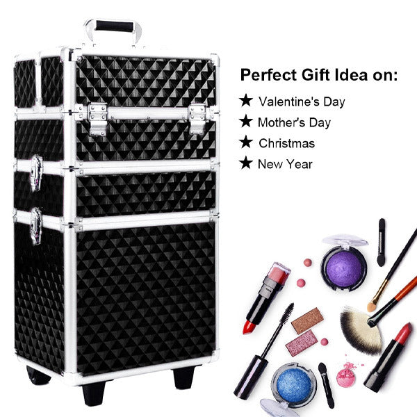 Livingandhome Diamond Pattern Cosmetic Makeup Train Case