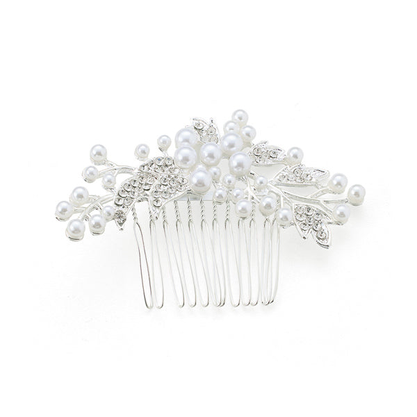 Livingandhome floral hair comb with pearls and leaves (British brand)