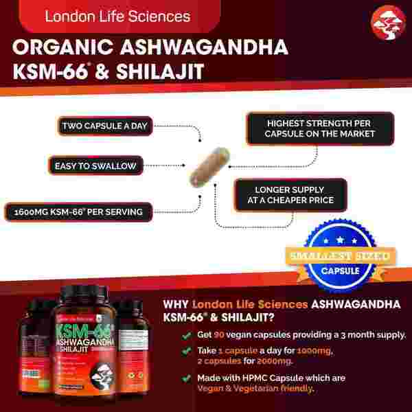 LLS Shilajit Ashwagandha KSM-66 capsules 90 count, UK version