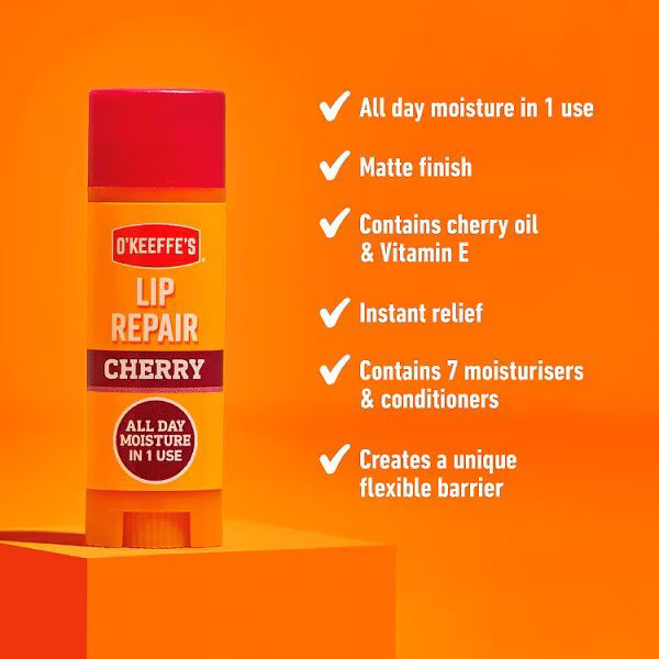 O'keeffe's Lip Repair Cherry Lip Balm 4.2g, imported from the UK