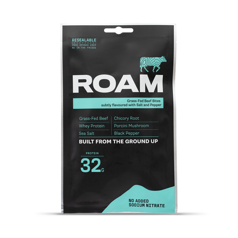 ROAM salt and pepper grass-fed beef bites 70g sharing bag (British brand)