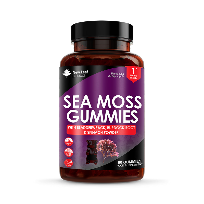 New Leaf Products sea moss gummies 60 count, imported from the UK