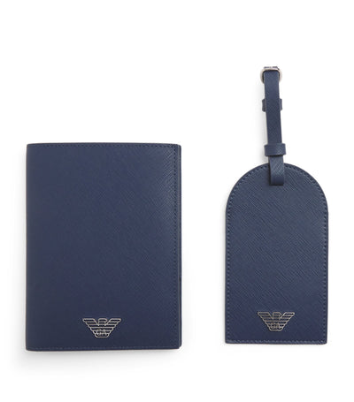 Harrods Emporio Armani Leather Passport Holder and Tag Set Travel Accessory Set- Buy online at McGrocer