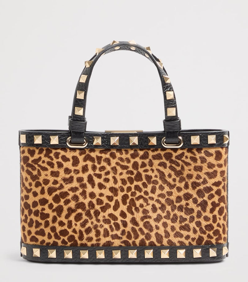 Valentino Garavani mini leather Rockstud bag leopard print, imported from the UK