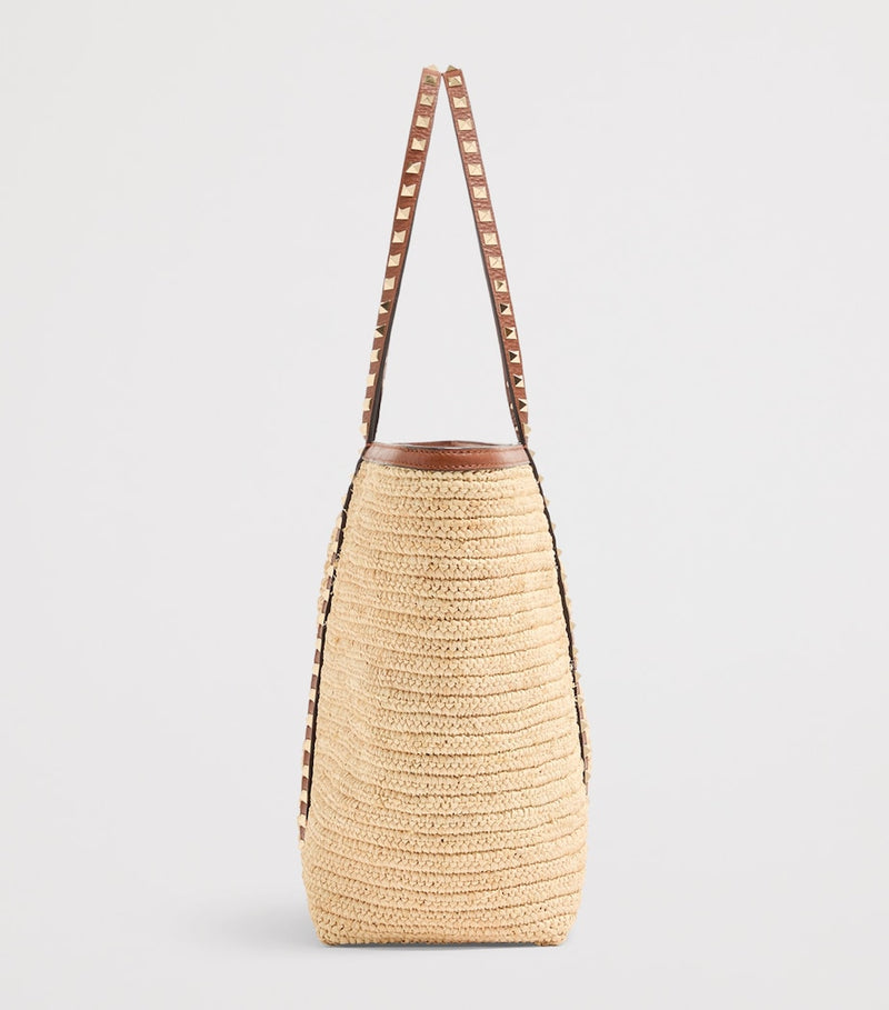 Valentino Garavani Large Straw Rockstud Tote bag, imported from the UK