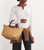 Longchamp Le Pliage medium handbag with leather trims, UK version