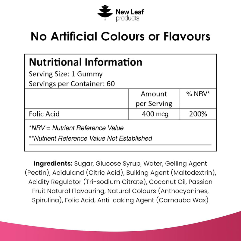 New Leaf Products folic acid prenatal gummies 60 count (British brand)