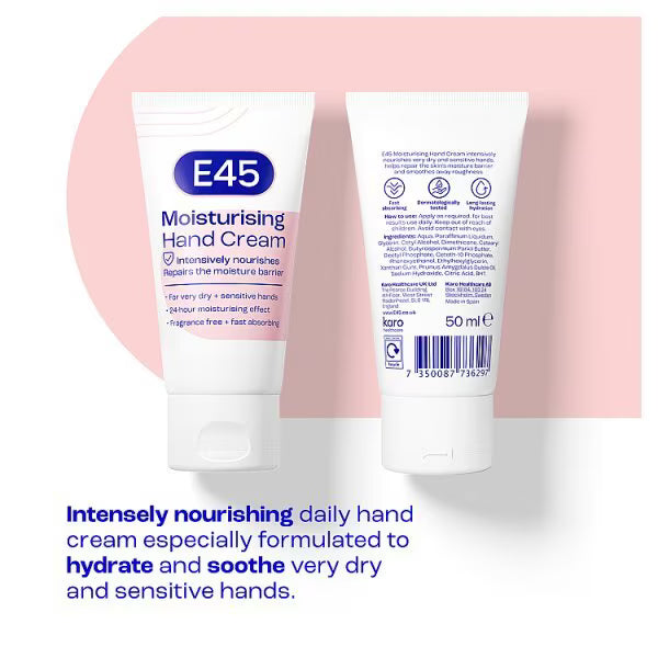 E45 Daily Hand Cream Nourishing Moisturiser For Sensitive Skin 50ml - British product