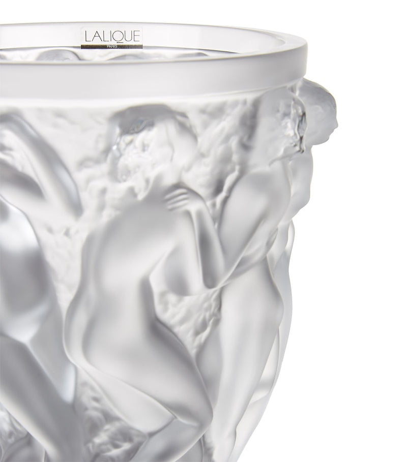 Lalique crystal vase with embossed Bacchus design 24cm height, UK version