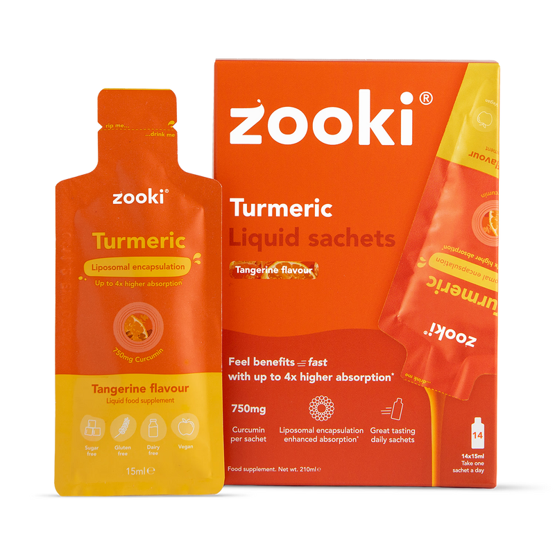 Zooki liposomal curcumin supplement tangerine flavour 750mg 14 sachets - British product
