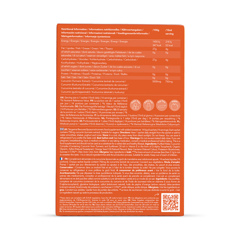 Zooki liposomal curcumin supplement tangerine flavour 750mg 14 sachets - British product