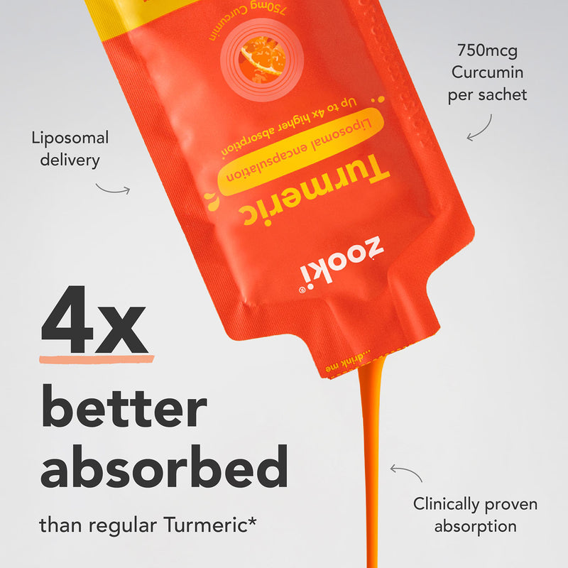 Zooki liposomal curcumin supplement tangerine flavour 750mg 14 sachets - British product