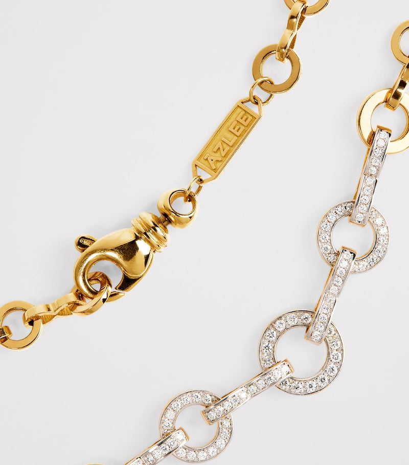 Azlee Candence circle chain necklace pavé diamond yellow gold - British product