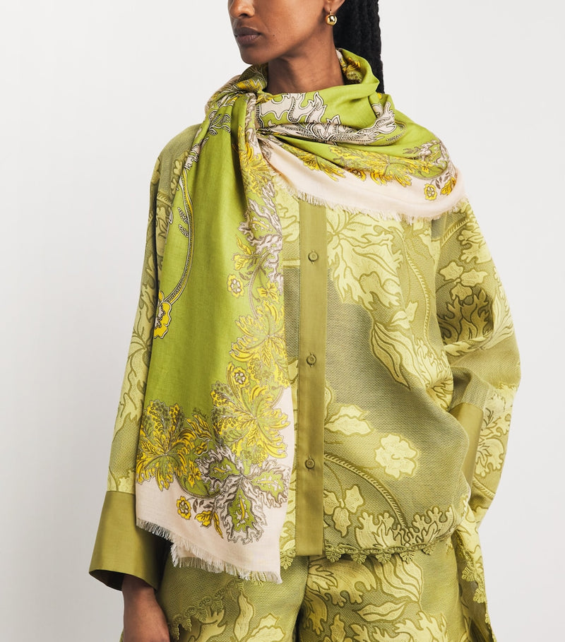 La Doublej Printed Scarf with botanical print on modal silk, UK version